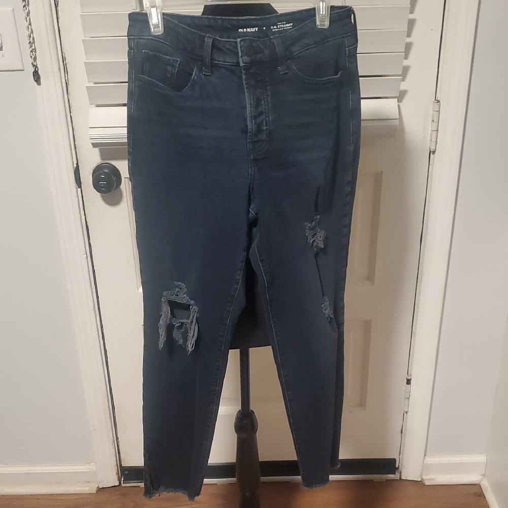 Old Navy Dark Distressed Skinny Ankle Jeans